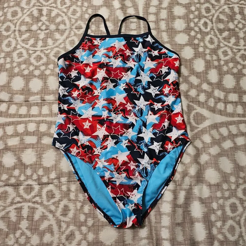 Wonder Nation Girls Size 2XL (18) One piece Swimsuit, Red, White, Blue, Stars